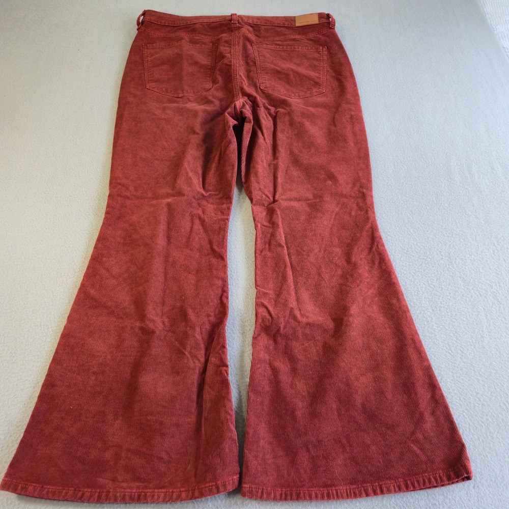 American Eagle Corduroy Pants Women 16 Short Rust Red Super Hi-Rise Flare Button - Picture 3 of 8